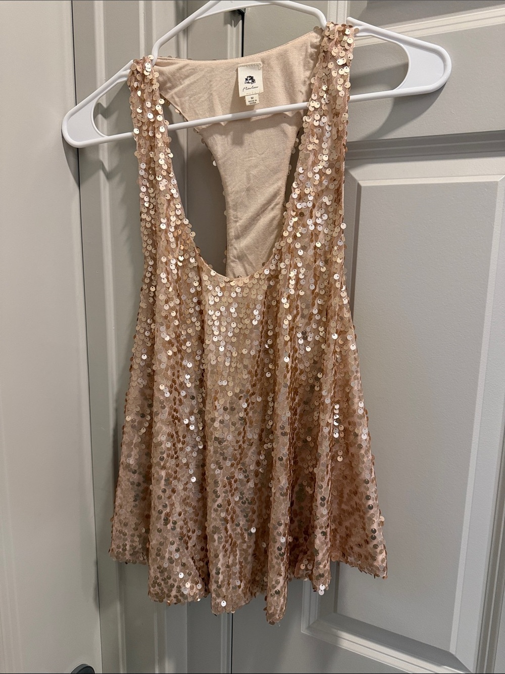 Sequin Scoop-Neck Tank in Rose Gold
